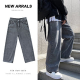 Men Jeans Spring and Autumn Straight Wide-Leg Pants Loose Light Color Trousers