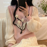 Women Knitted Pullover Autumn Loose Chiffon Blouse Top