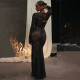 Women Dresses Autumn Sexy Long Sleeve Strap Lace Sling Dress (Bla0420)