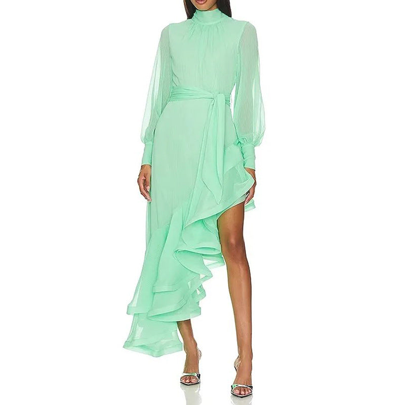 Women Dresses Spring Stand Collar Swing Dress (Qymy0409)