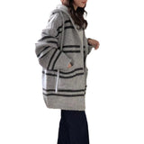 Women Knitwear Autumn and Winter Striped Hooded Sweater Coat