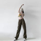 Women Sweatpants Multi-Pocket Casual Working Pants Women Loose Straight-Leg Wide-Leg Pants