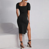 Women Dress Spring and Summer Sexy Square Collar Hip Knitwear Dress