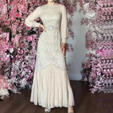 Women Dresses Spring Embroidery Mesh Dress Long Dress (Qymy0409)