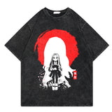 Washed retro T-shirt street print cotton short sleeves