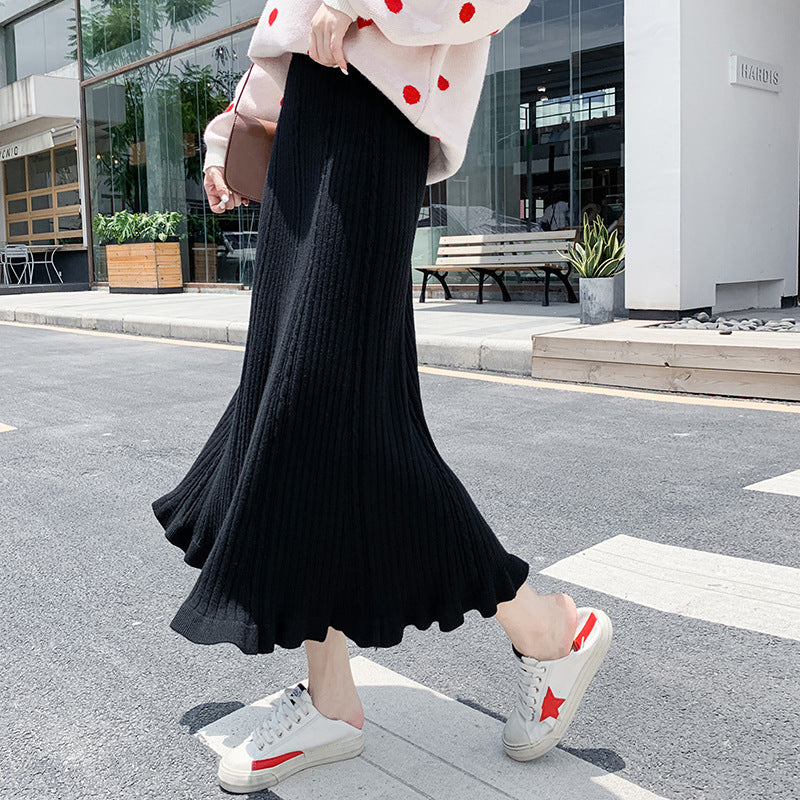 Women Knitted Skirt Fall Winter Skirt Knitted Umbrella Skirt