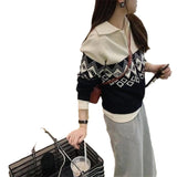 Women Knitwear Fall and Winter Lapels Sweater Loose Retro Cardigan
