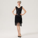 Flappers 1920S Dress Vintage Sequined Dress V-neck Tassel Hem Dress