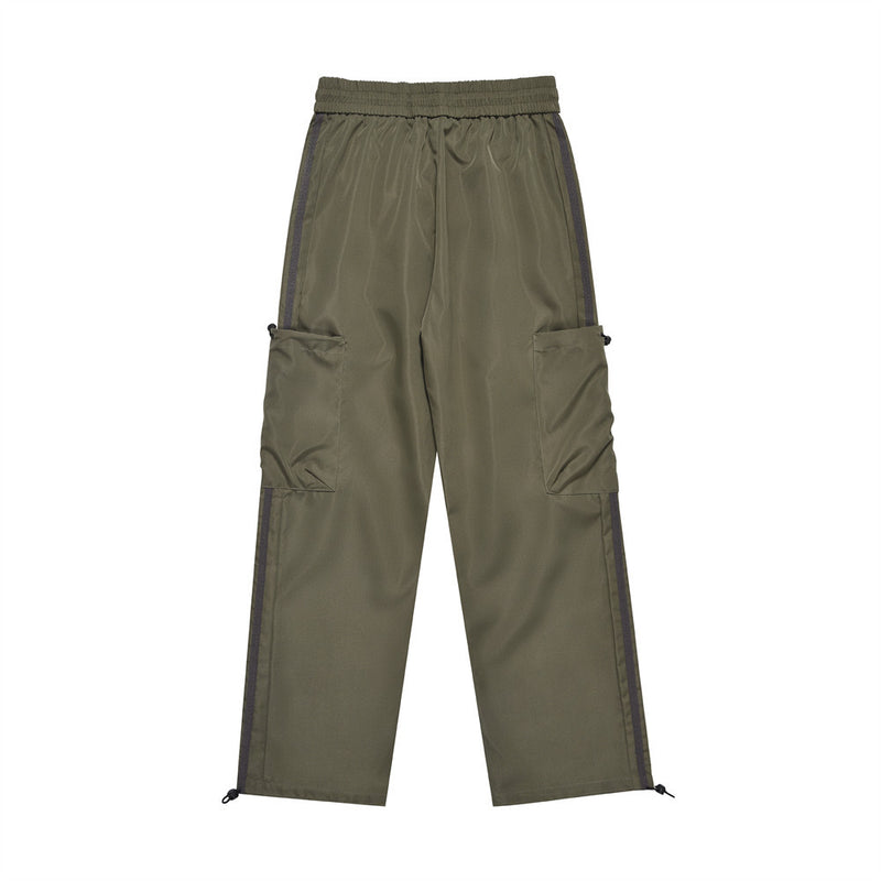 Men Sweatpants Casual Pants Boys Multi-Pocket Workwear Pants Side Patchwork Stripes Straight-Leg Trousers