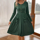 Women Dress Winter round Neck Knitted Long-Sleeved Dress