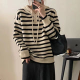 Women Knitted Pullover Autumn and Winter Simplicity Striped Hooded Sweater