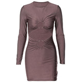 Women Dresses Summer Sexy Hollow round Neck Long Sleeve Narrow Dress