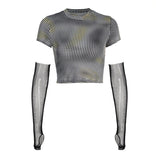 Women T-shirt Dotted Prints Mesh Oversleeve Casual Slim T-shirt