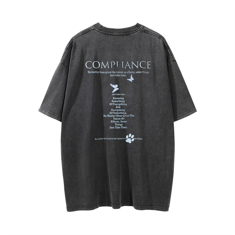 Men Vintage T-Shirt Short-Sleeved T-shirt Men's Loose Wash Distressed round Neck Top Casual