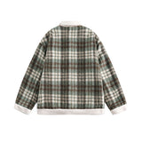 Unisex Winter Cotton Coat Winter Color Matching Plaid Lambswool Lapel Cotton-Padded Coat