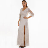 Women Evening Gown Sexy Retro Green Sequins Dress Long Dress