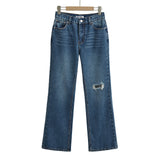 Women Pants Summer Hole Loose Denim Trousers