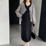 Women Knitted Two-Piece Set Knitted Cardigan Vest Skirt Two-Piece Set A3120