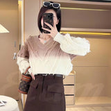 Women Knitted Pullover V-neck Sweater Top Female Autumn and Winter Sweater