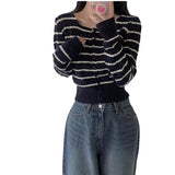 Women Knitwear Autumn Winter Retro Striped Sweaters Cardigan