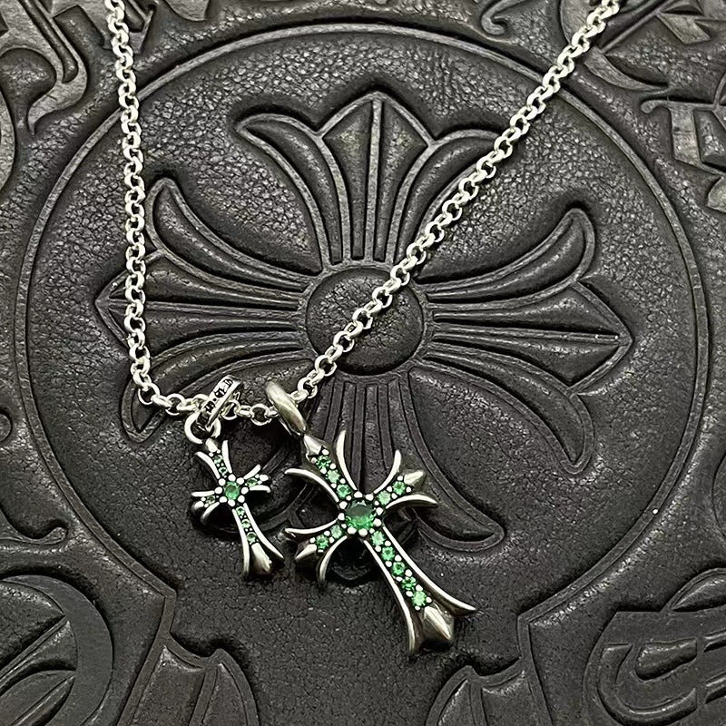 Chrome Hearts Necklace Vintage Double Cross Diamond Pendant for Men and Women