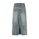 Women Long Skirt Split Denim Skirt Summer Retro Loose A- line Skirt