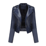 Red Leather Jacket Spring and Autumn Leather Women's Rivet Coat Zipper Leather Jacket