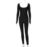 Women Jumpsuit Winter U-Collar Backless Long Sleeves Jumpsuit