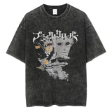 Anime printing, washed Japanese retro t-shirt short-sleeved men