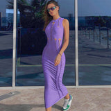 Women Dresses Summer Hollow Slim round Neck Sleeveless Dress