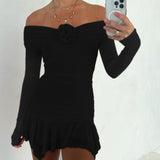 Women Dresses Autumn Sexy Slim Fit Hip Skirt Mesh Long Sleeve Dress