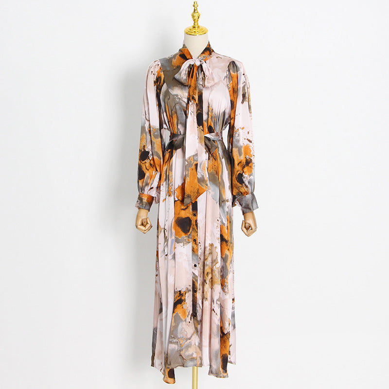 Women Dresses Vintage Dress Spring Puff Sleeve Dress (Qymy0409)
