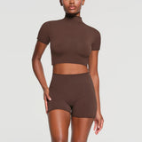 Women T-shirt Sexy Slim Fit Turtleneck T-shirt Short Top