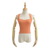 Women Sweater Knitwear Summer Square Collar Wave Pattern Vest