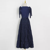 Women Dresses Summer Strappy Bow Long Dress (Qymy0409)
