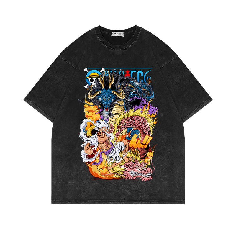 Washed Vintage Short Sleeve T-Shirt ONE PIECE Anime Luffy Oversize