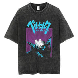 Men's Washed T Shirt, Berserk Anime T-shirt, Guts Skull Knig