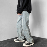 Men Jeans Elastic Waist Jeans Baggy Straight Trousers