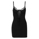 Women Dresse Sexy Dress Lace Edge V-neck Hollow Sling Hip Skirt