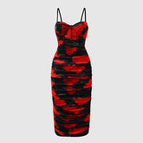 Women Party Tops Sexy Mesh Camisole Pleated Retro Dress