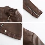 Red Leather Jacket Spring and Autumn Stand Collar Lady Leather Jacket