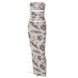 Women Dresses Spring and Summer Print Hollow Backless Slim Fit Dress