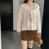 Women Knitted Two-Piece Set Jia Woven Long Sleeve round Neck Shawl Two-Piece Sweater