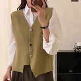 Women Knitted Cardigan Spring Vintage Loose Sweater Vest Casual Wool Sweater