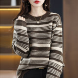 Women Knitwear Autumn and Winter round Neck Striped Sweater Loose Sweater