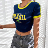 Women T-shirt Simple Printed T-shirt Slim Top