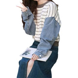 Women Knitwear Autumn and Winter Striped Denim Knitwear Loose Casual Sweater