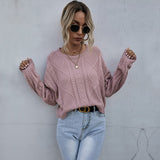 Women Knitted Sweater Autumn Loose Long Sleeve Thin Twist Solid Color Sweater