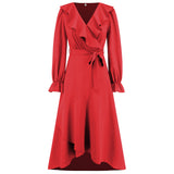 Women Date Dress Winter V-neck Dress Mid-Length Dress