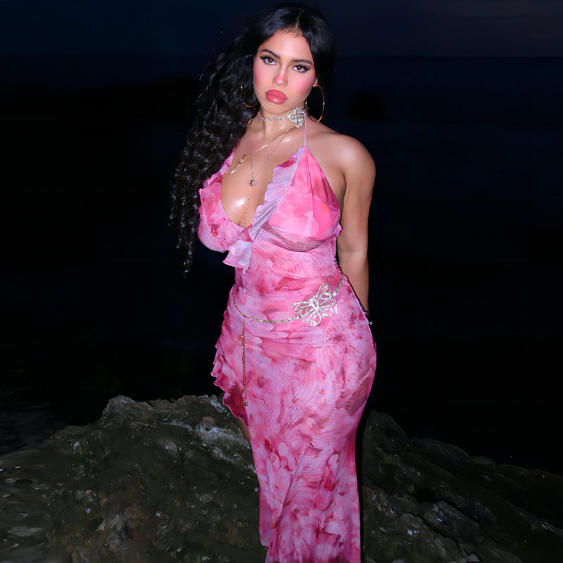 Women Dresses Sexy V-neck Backless Dress
